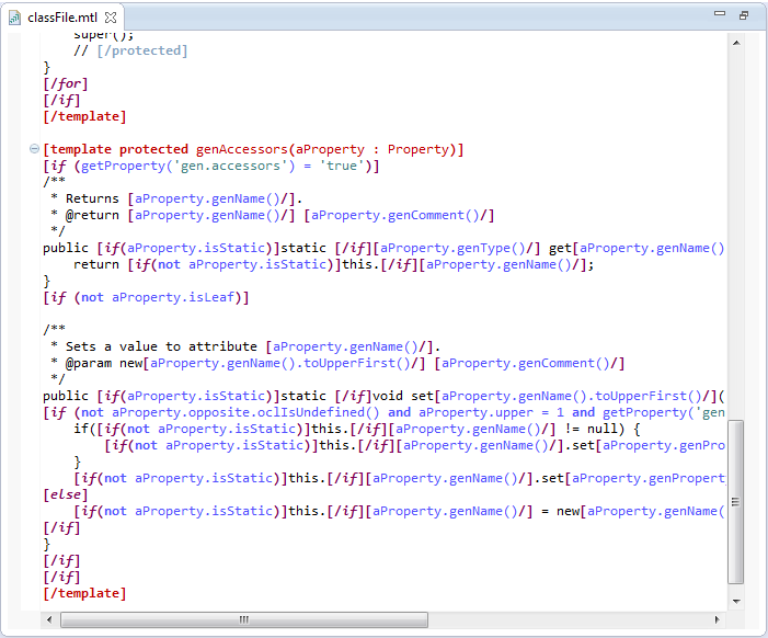 Acceleo editor screenshot