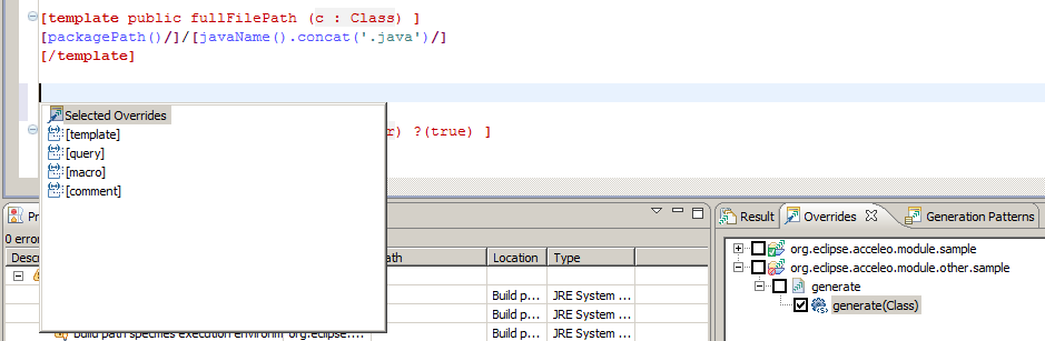 acceleo overrides view