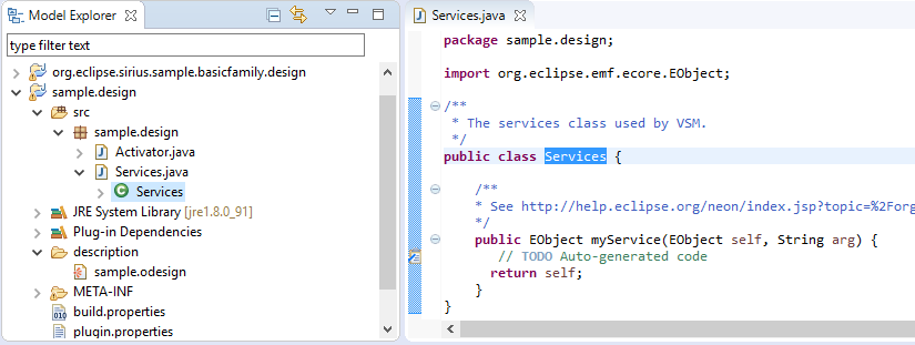 Obeo Designer default service class