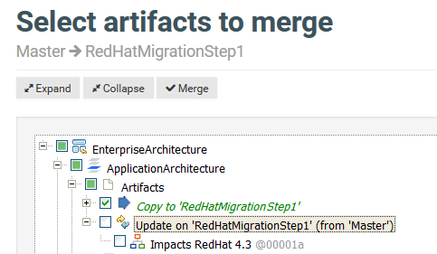 Select artifacts to merge